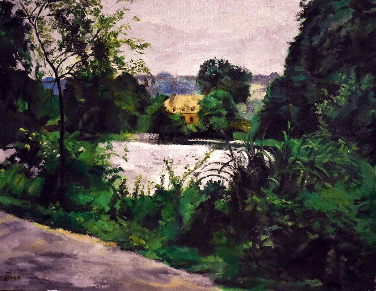 An oil landscape of Clove Lakes Park by Ethan Semmel
