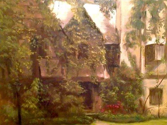 An oil painting of a house in Scarsdale by Ethan Semmel