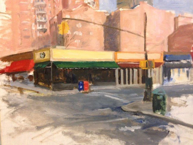 Stage two: the street and shopfronts become more defined, a pedestrian sign is added