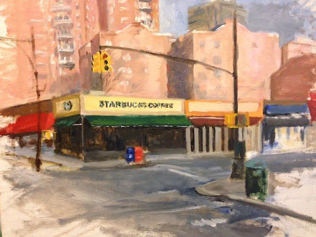 Stage four: the corner becomes the focal area, cast shadows and traffic light detailed