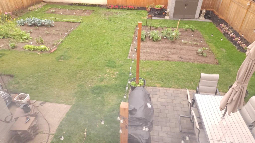 Overhead view of the original back garden layout, lacking a central axis or focal point